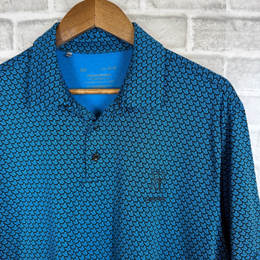Under Armour Mens Playoff Polo Shirt Blue AOP TPC Scottsdale Golf Large Stretch